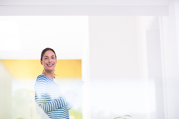 Image showing young woman at home websurfing