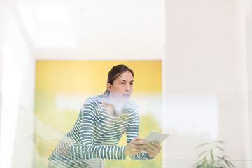 Image showing young woman at home websurfing