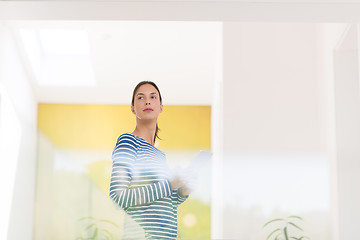 Image showing young woman at home websurfing