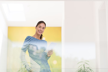 Image showing young woman at home websurfing