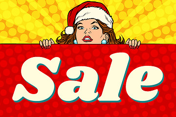 Image showing Santa girl with sale poster