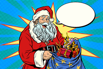 Image showing Joyful Santa Claus with bag of Christmas gifts