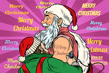 Image showing Elf makes Santa Claus tattoo happy new year