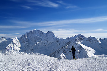 Image showing Skier before the start on the off-piste descent