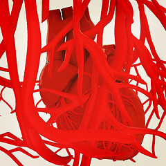 Image showing Human heart and veins. 3D illustration.. Vintage style.