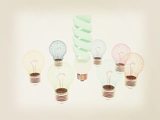 Image showing energy-saving lamps. 3D illustration. Vintage style.