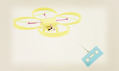 Image showing Drone with remote controller. Vintage style.