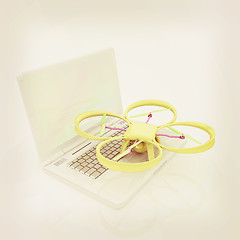 Image showing Drone and laptop. 3D render. Vintage style.