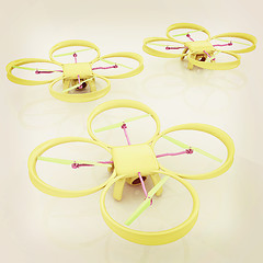 Image showing Drone, quadrocopter, with photo camera. 3d render. Vintage style