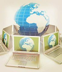 Image showing internet, global network, computers around globe. 3d render. Vin