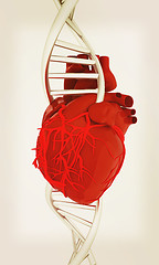 Image showing DNA and heart. 3d illustration. Vintage style.