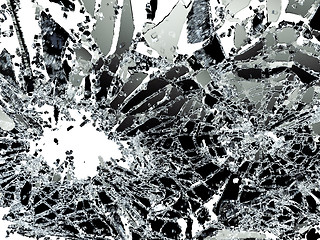 Image showing Pieces of shattered or smashed glass on white