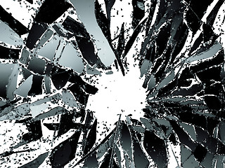 Image showing Pieces of destructed Shattered glass on white 