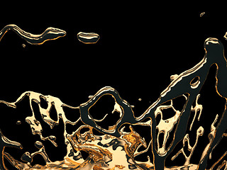 Image showing Liquid gold or oil splatter and splashes isolated on black