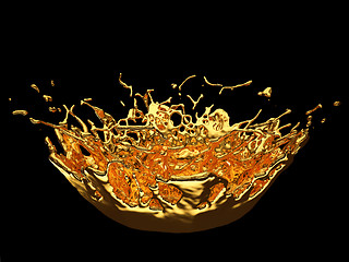 Image showing Splashes or splatters of melted gold or oil isolated on black