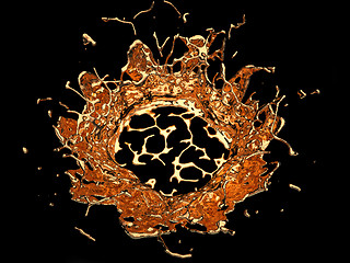 Image showing Splashes or splatters of melted gold or oil isolated on black