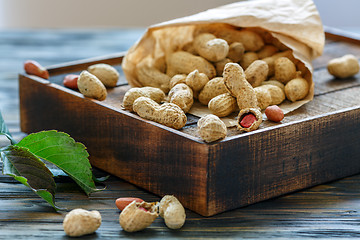 Image showing Unshelled peanuts in a paper bag.