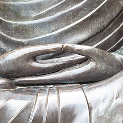 Image showing Detail of Buddha statue with Dhyana hand position, the gesture o