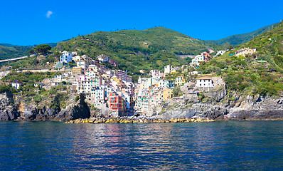 Image showing Riomaggiore in Cinque Terre, Italy - Summer 2016 - view from the