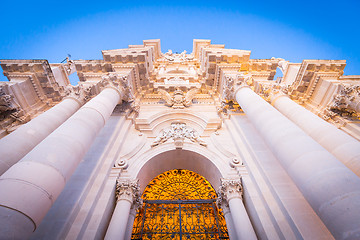 Image showing Entrance of the Syracuse baroque Cathedral in Sicily - Italy