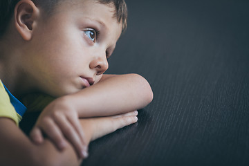 Image showing Portrait of one sad little boy. 