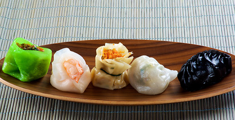 Image showing Dim Sum on Bamboo Plate