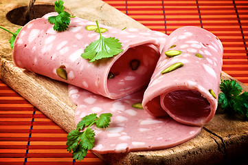 Image showing Slices of Mortadella