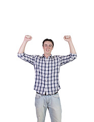 Image showing Casual Businessman Standing Up With His Arms Up