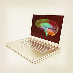 Image showing creative three-dimensional model of  human brain scan on a digit