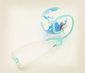 Image showing stethoscope and globe.3d illustration. Vintage style.