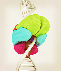 Image showing Brain and dna. 3d illustration. Vintage style.