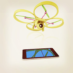 Image showing Drone with tablet pc. Vintage style.