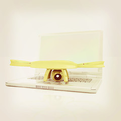 Image showing Drone and laptop. 3D render. Vintage style.