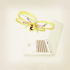 Image showing Drone and laptop. 3D render. Vintage style.