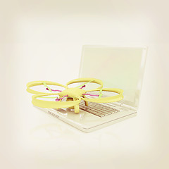 Image showing Drone and laptop. 3D render. Vintage style.