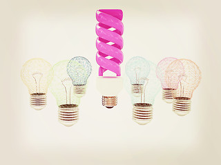 Image showing energy-saving lamps. 3D illustration. Vintage style.