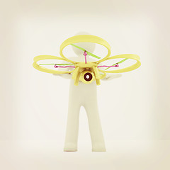 Image showing 3d man with drone, quadrocopter, with photo camera. 3d render. 3