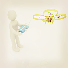 Image showing 3d man with drone, quadrocopter, with photo camera. 3d render. 3