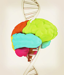 Image showing Brain and dna. 3d illustration. Vintage style.