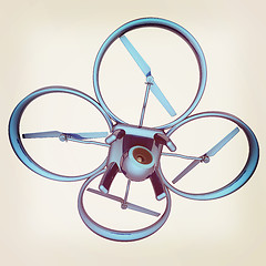 Image showing Drone, quadrocopter, with photo camera flying. 3d render. Vintag