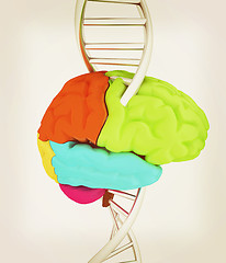 Image showing Brain and dna. 3d illustration. Vintage style.