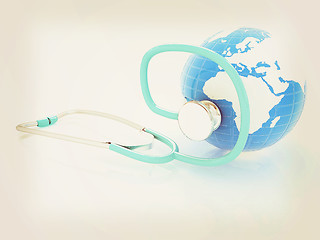Image showing stethoscope and globe.3d illustration. Vintage style.