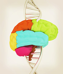 Image showing Brain and dna. 3d illustration. Vintage style.