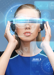 Image showing woman in virtual reality 3d glasses with screens