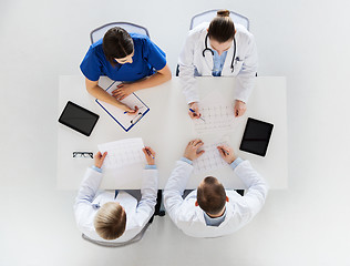 Image showing group of doctors with cardiograms at hospital