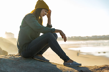 Image showing Sitting over the cliff