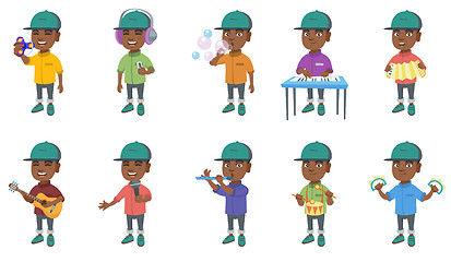 Image showing Little african boy vector illustrations set.