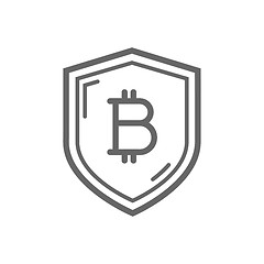 Image showing Bitcoin trust symbol on the shield line icon.