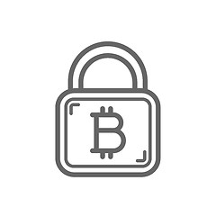 Image showing Bitcoin security sign on the lock - line icon.