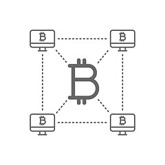 Image showing Bitcoin with decentralized blockchain line icon.